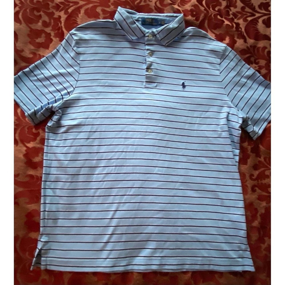 Polo Ralph Lauren Short Sleeve Polo Dress Shirt Striped Blue Pony Large s37